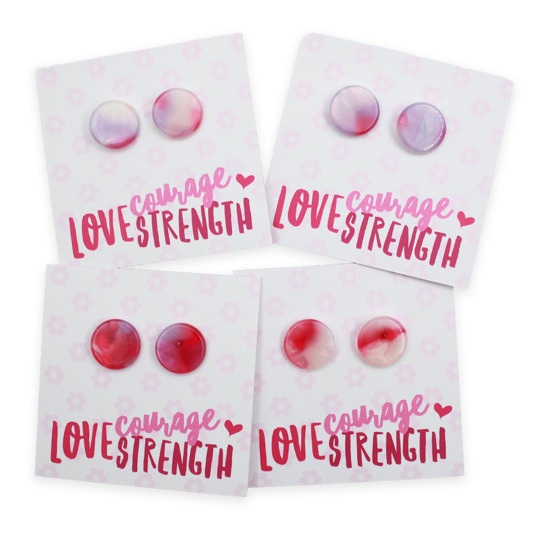 PINK COLLECTION | Resin Circle Studs | Love Courage Strength - Sugar & Spice