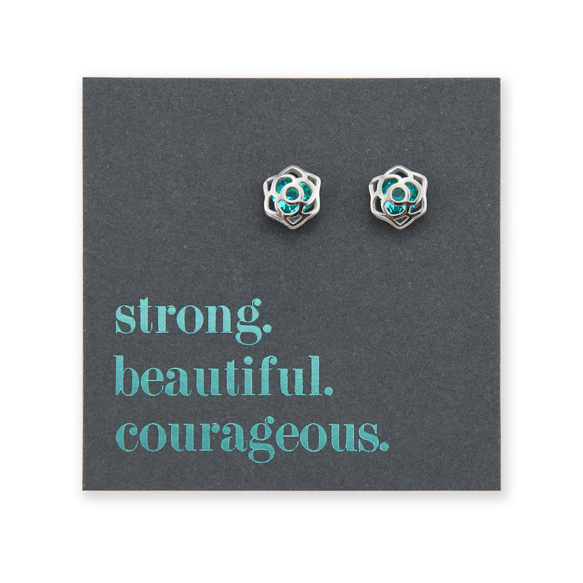 TEAL COLLECTION - Aqua Rose - Sterling Silver Stud - Strong Beautiful Courageous (9114)
