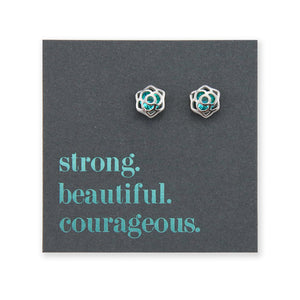 TEAL COLLECTION - Aqua Rose - Sterling Silver Stud - Strong Beautiful Courageous (9114)