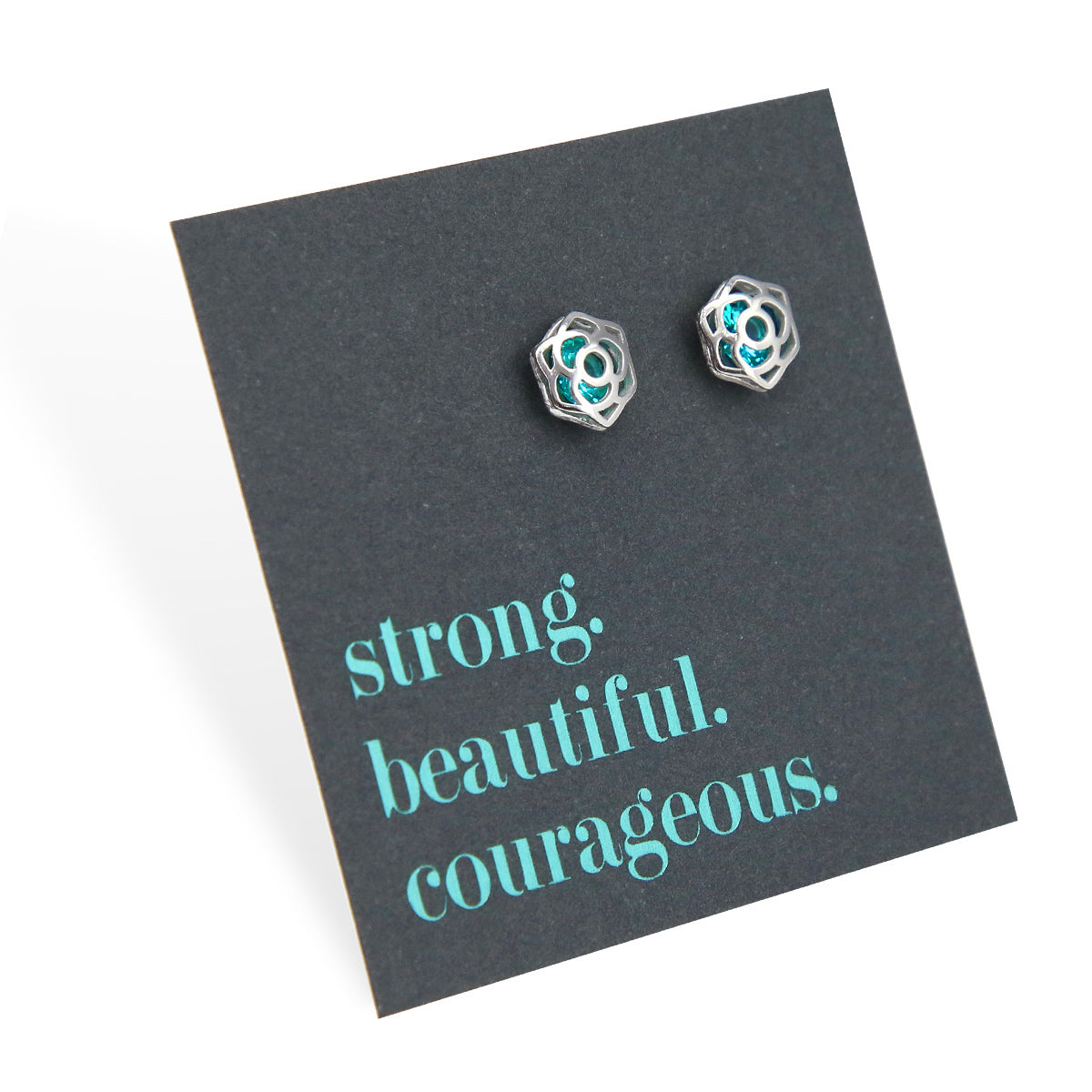 TEAL COLLECTION - Aqua Rose - Sterling Silver Stud - Strong Beautiful Courageous (9114)