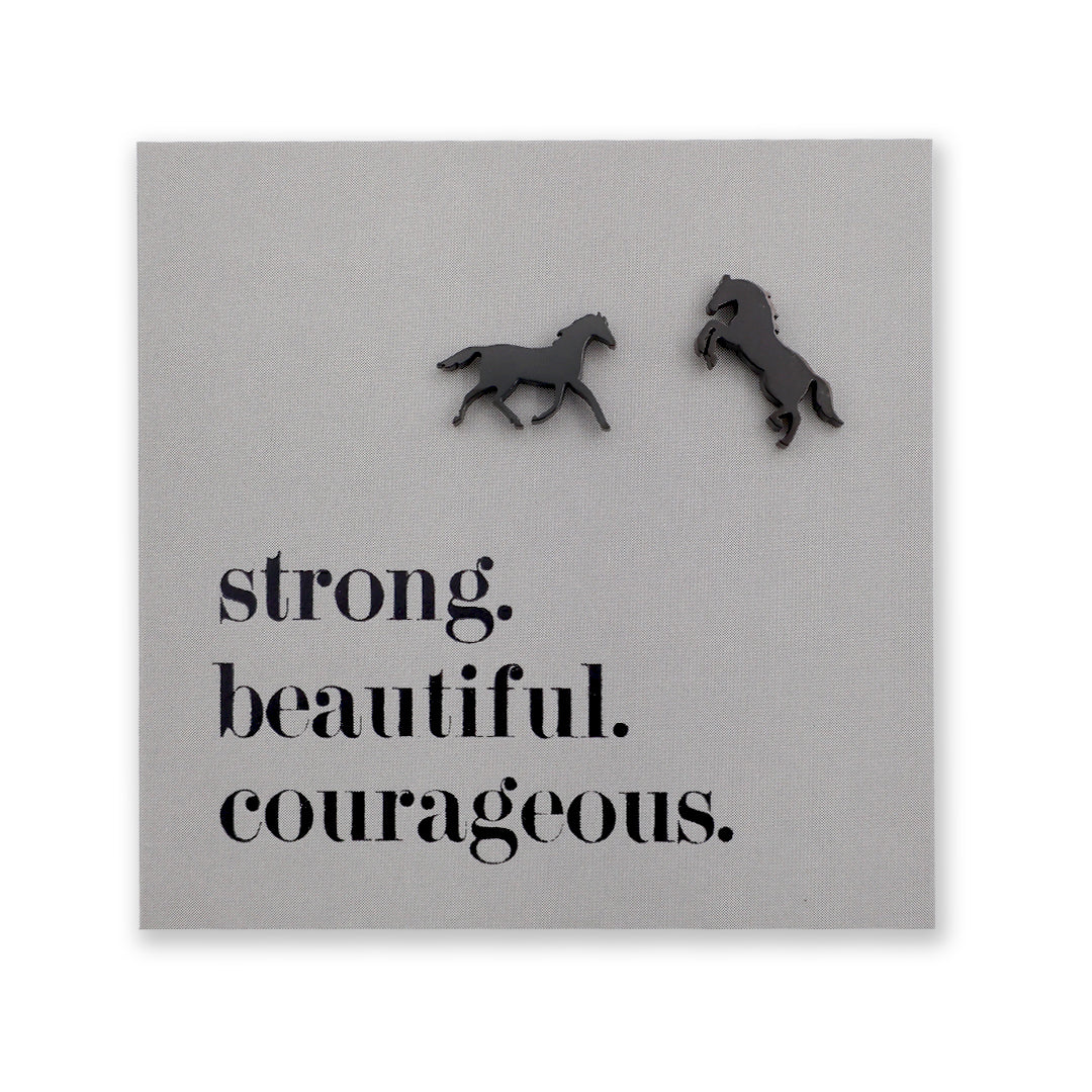 Stainless Steel Earring Studs - Strong Beautiful Courageous - HORSES