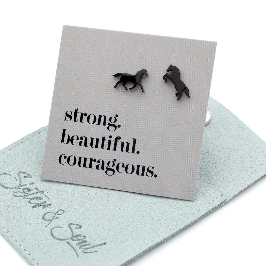 Stainless Steel Earring Studs - Strong Beautiful Courageous - HORSES
