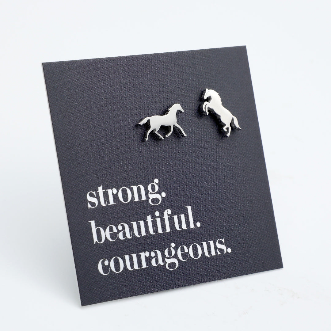 Stainless Steel Earring Studs - Strong Beautiful Courageous - HORSES