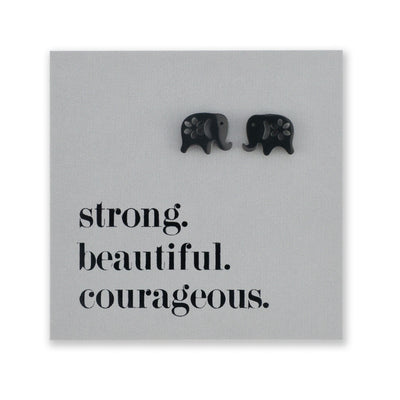 Stainless Steel Earring Studs - Strong Beautiful Courageous - ELEPHANTS