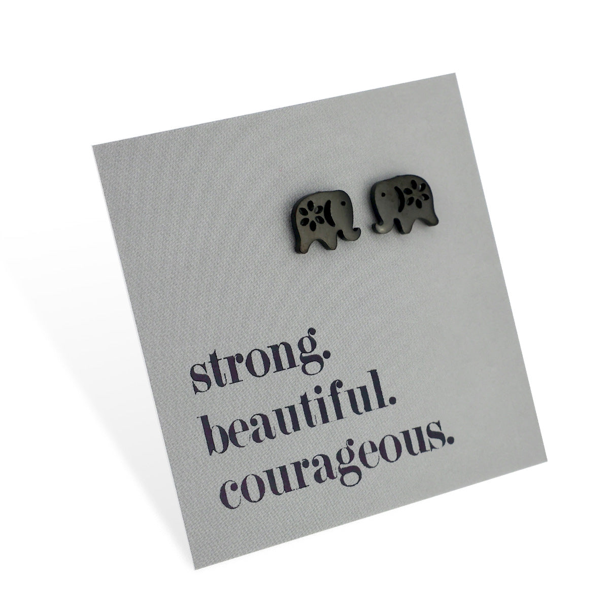 Stainless Steel Earring Studs - Strong Beautiful Courageous - ELEPHANTS