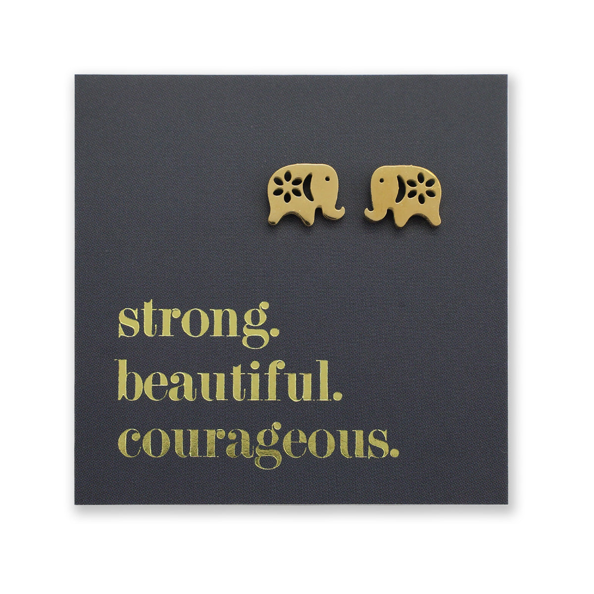 Stainless Steel Earring Studs - Strong Beautiful Courageous - ELEPHANTS