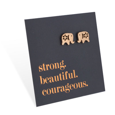 Stainless Steel Earring Studs - Strong Beautiful Courageous - ELEPHANTS