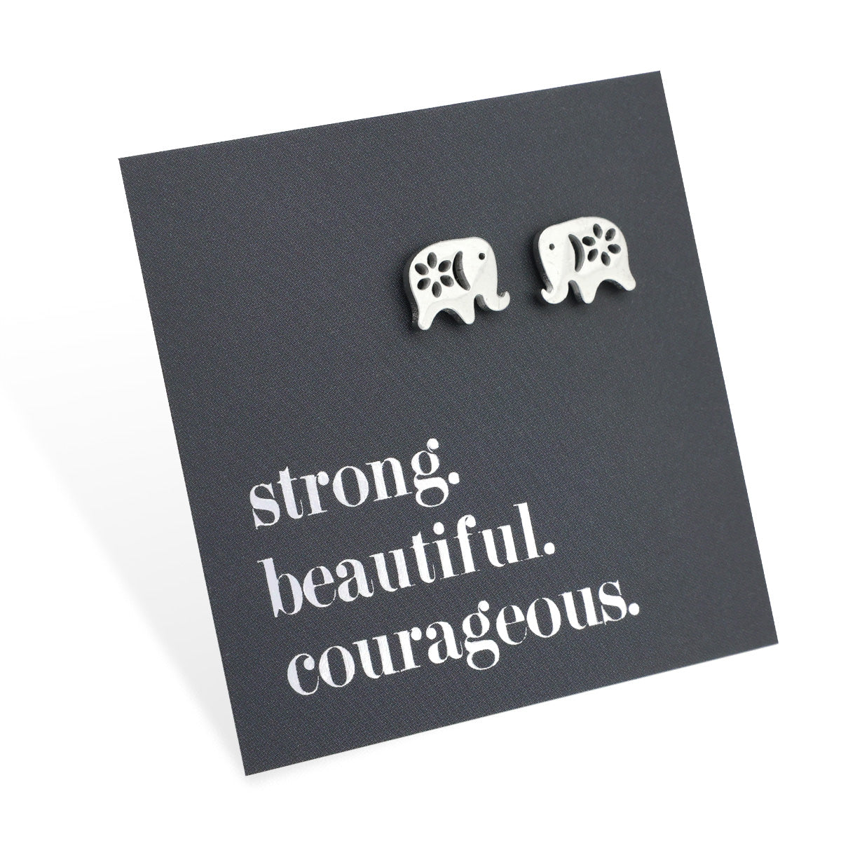 Stainless Steel Earring Studs - Strong Beautiful Courageous - ELEPHANTS
