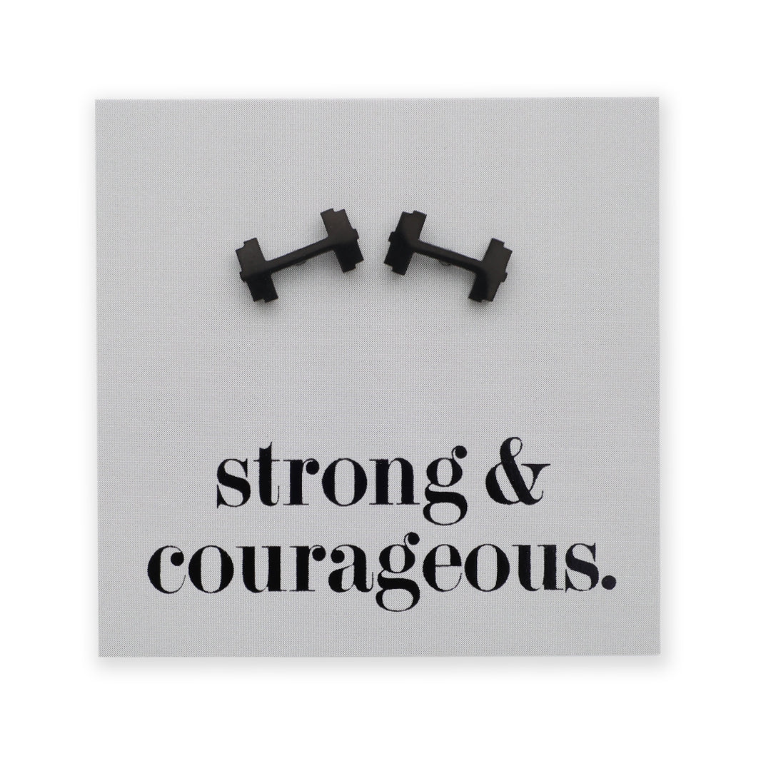 Stainless Steel Earring Studs - Strong & Courageous - DUMBBELLS