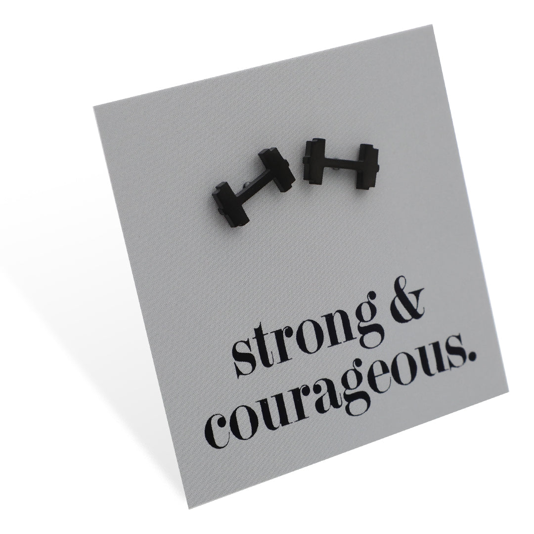 Stainless Steel Earring Studs - Strong & Courageous - DUMBBELLS