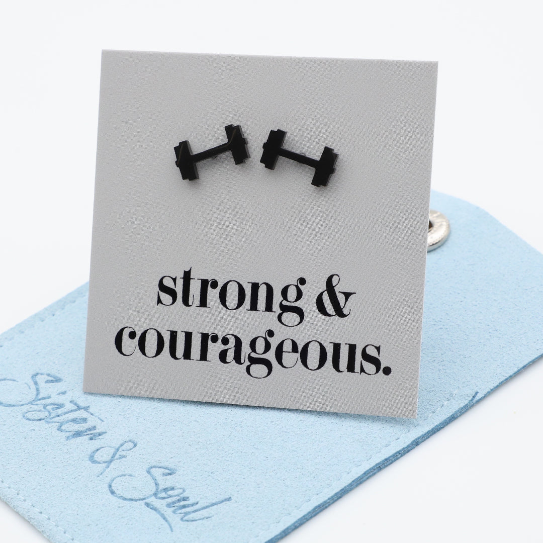 Stainless Steel Earring Studs - Strong & Courageous - DUMBBELLS