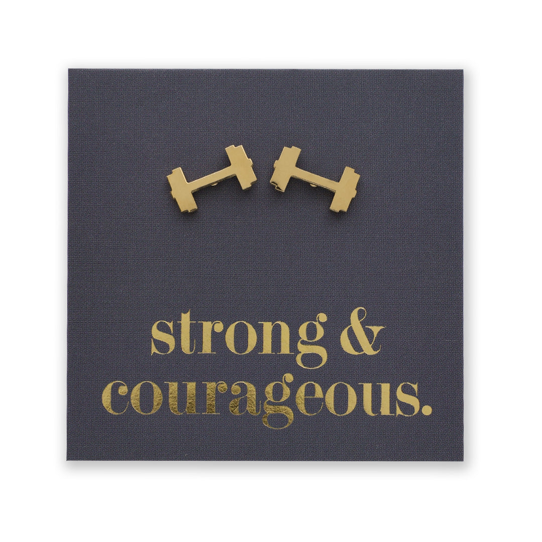 Stainless Steel Earring Studs - Strong & Courageous - DUMBBELLS