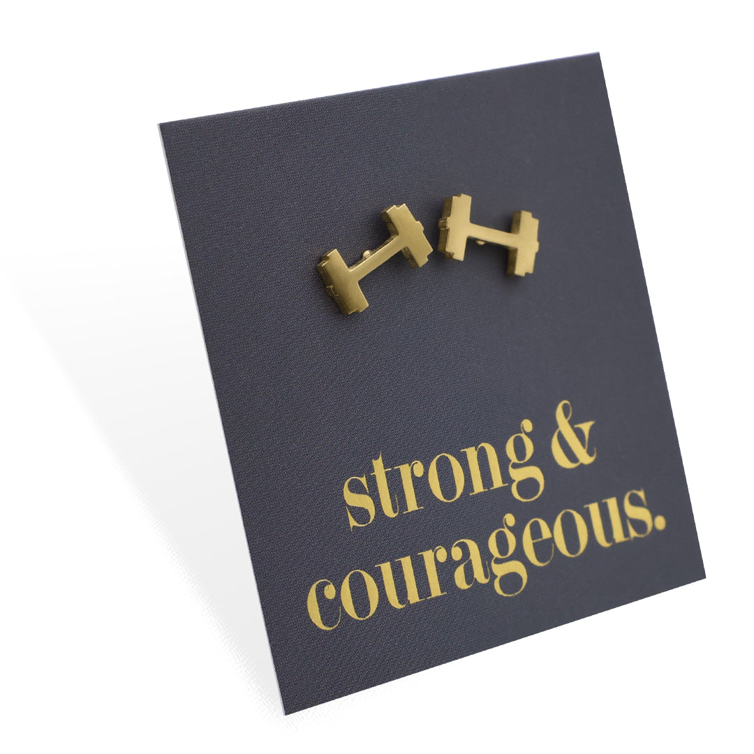Stainless Steel Earring Studs - Strong & Courageous - DUMBBELLS