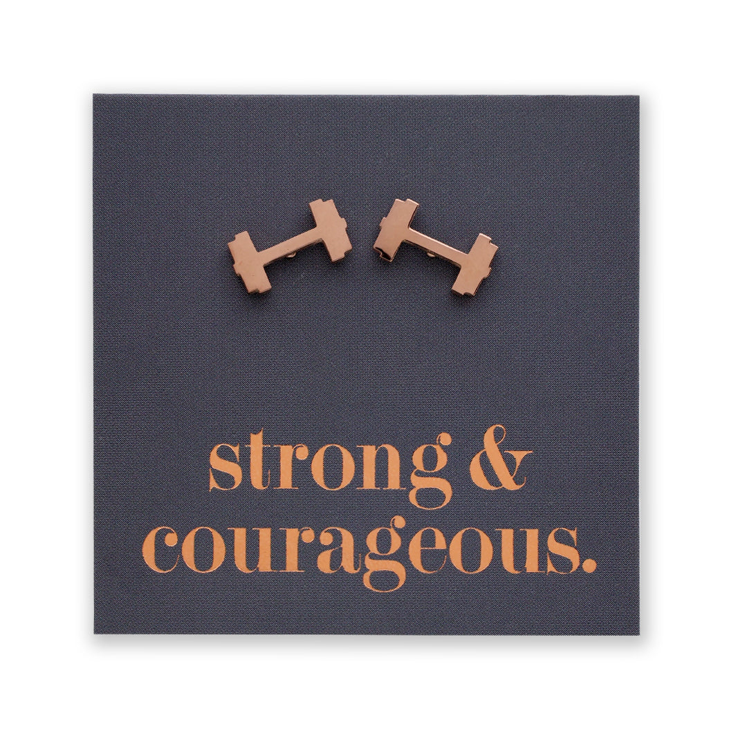 Stainless Steel Earring Studs - Strong & Courageous - DUMBBELLS