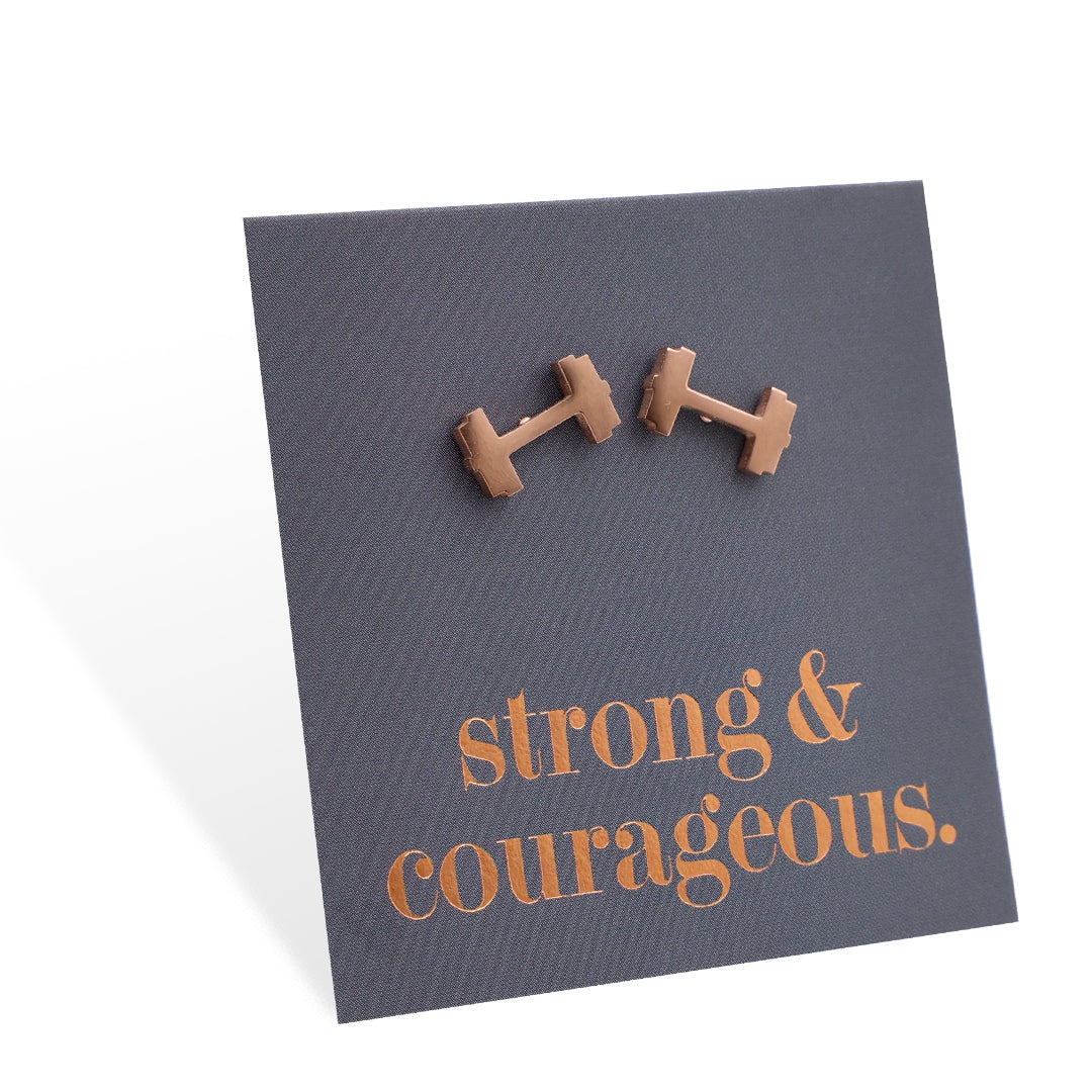Stainless Steel Earring Studs - Strong & Courageous - DUMBBELLS