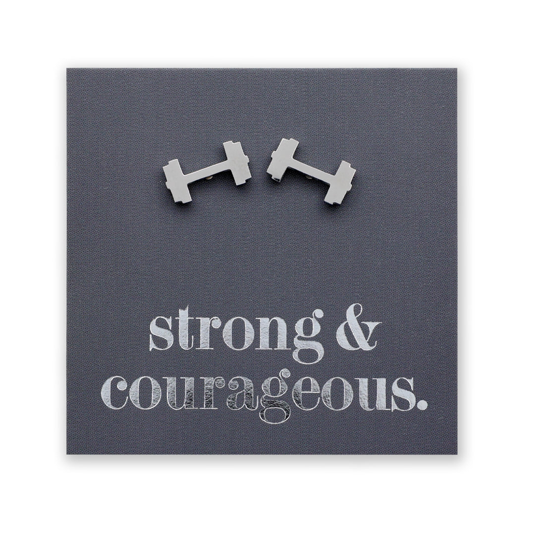 Stainless Steel Earring Studs - Strong & Courageous - DUMBBELLS