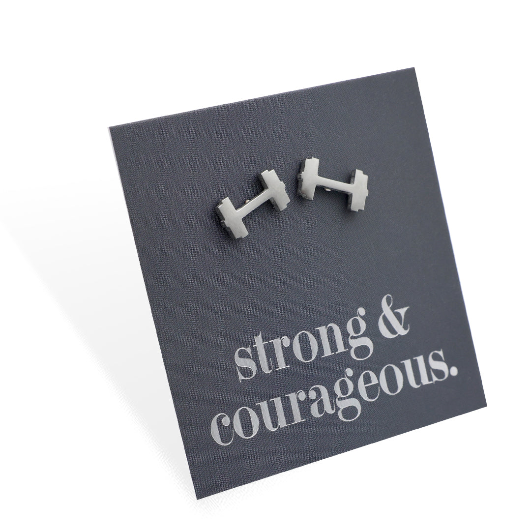 Stainless Steel Earring Studs - Strong & Courageous - DUMBBELLS
