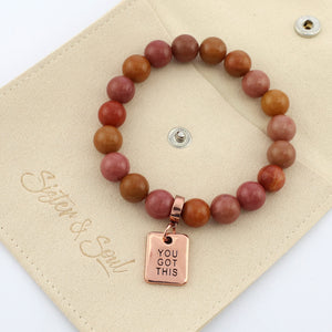 Stone Bracelet - Sunset Stone 10mm Beads - With Rose Gold Charms
