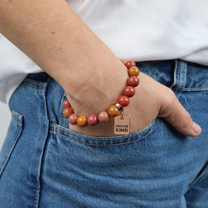Stone Bracelet - Sunset Stone 10mm Beads - With Rose Gold Charms