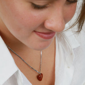 Sweetheart Stainless Steel Necklace - Hey Gorgeous - Red Jaspilite Heart (11554)