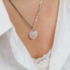 Sweetheart Stainless Steel Necklace - Love Just For You - Rose Quartz Heart (11513)