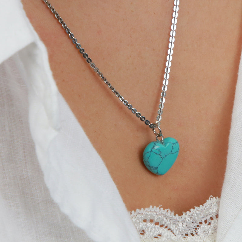 Sweetheart Stainless Steel Necklace - Love Just For You - Turquoise Heart (11521)