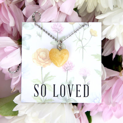 Sweetheart Stainless Steel Necklace - So Loved - Yellow Aventurine Heart (11314)
