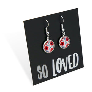 Floral earrings on a 'So Loved' card
