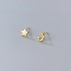 Star + Moon - Gold Sterling Silver Studs + CZ - Shine Bright (8417-F)