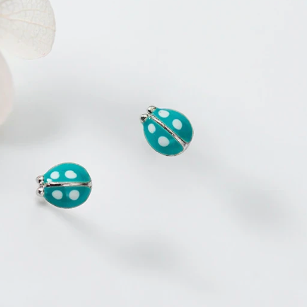 Tiny Teal Ladybugs - Sterling Silver Studs - Believe (8414)