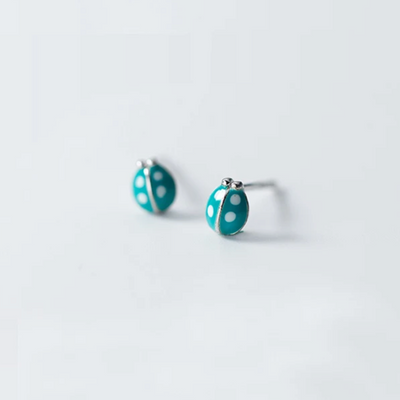 Tiny Teal Ladybug Studs - Sterling Silver - Hello Gorgeous (2102-F)