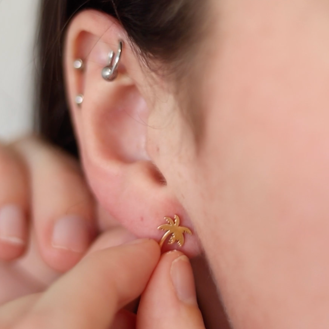 Stainless Steel Earring Studs - Enjoy - PALM TREE