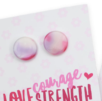 PINK COLLECTION | Resin Circle Studs | Love Courage Strength - Sugar & Spice