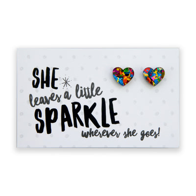 SPARKLE RESIN HEART STUDS - She leaves a little sparkle - Kaleidoscope Glitter (8917)