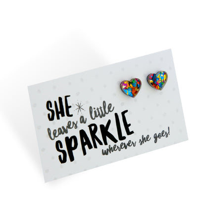 SPARKLE RESIN HEART STUDS - She leaves a little sparkle - Kaleidoscope Glitter (8917)