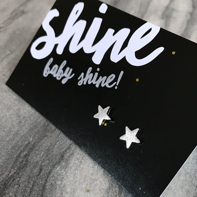 Shine Baby Shine! Brushed Look Star Studs - Silver (9412)