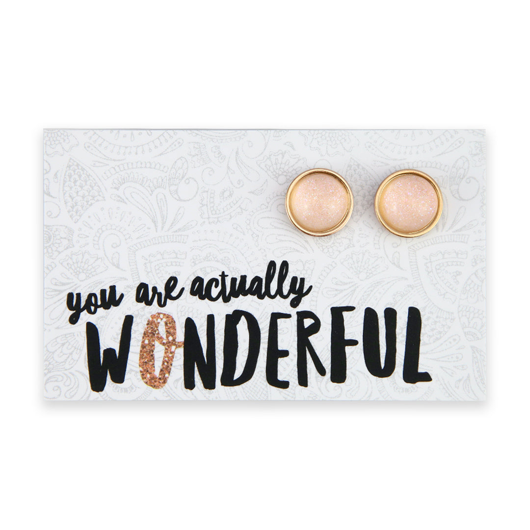 SPARKLEFEST - You are actually Wonderful - Pearlesque Shimmer Resin - Rose Gold Stainless Steel Studs (12164)