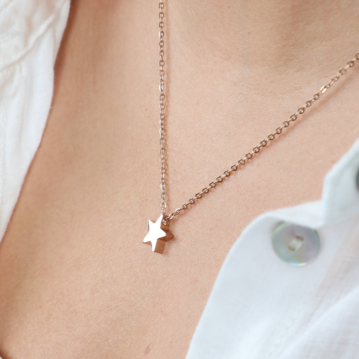 You are lovely - Star - Stainless Steel Rose Gold Necklace (11835)