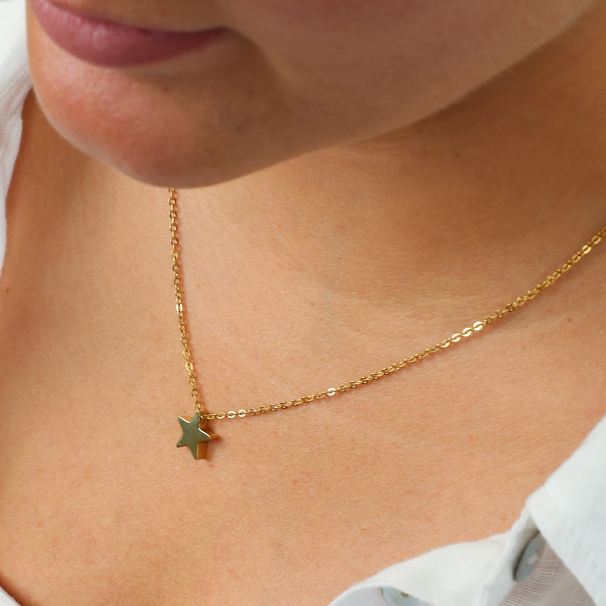 You are lovely - Star - Stainless Steel Gold Necklace (12044)