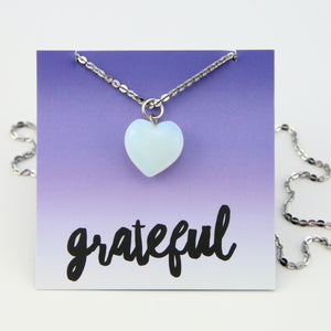 Sweetheart Stainless Steel Necklace - Grateful - Opalite Heart (11531)