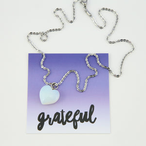 Sweetheart Stainless Steel Necklace - Grateful - Opalite Heart (11531)