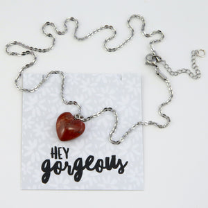 Sweetheart Stainless Steel Necklace - Hey Gorgeous - Red Jaspilite Heart (11554)