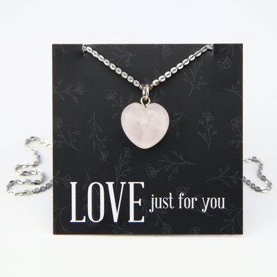 Sweetheart Stainless Steel Necklace - Love Just For You - Rose Quartz Heart (11513)
