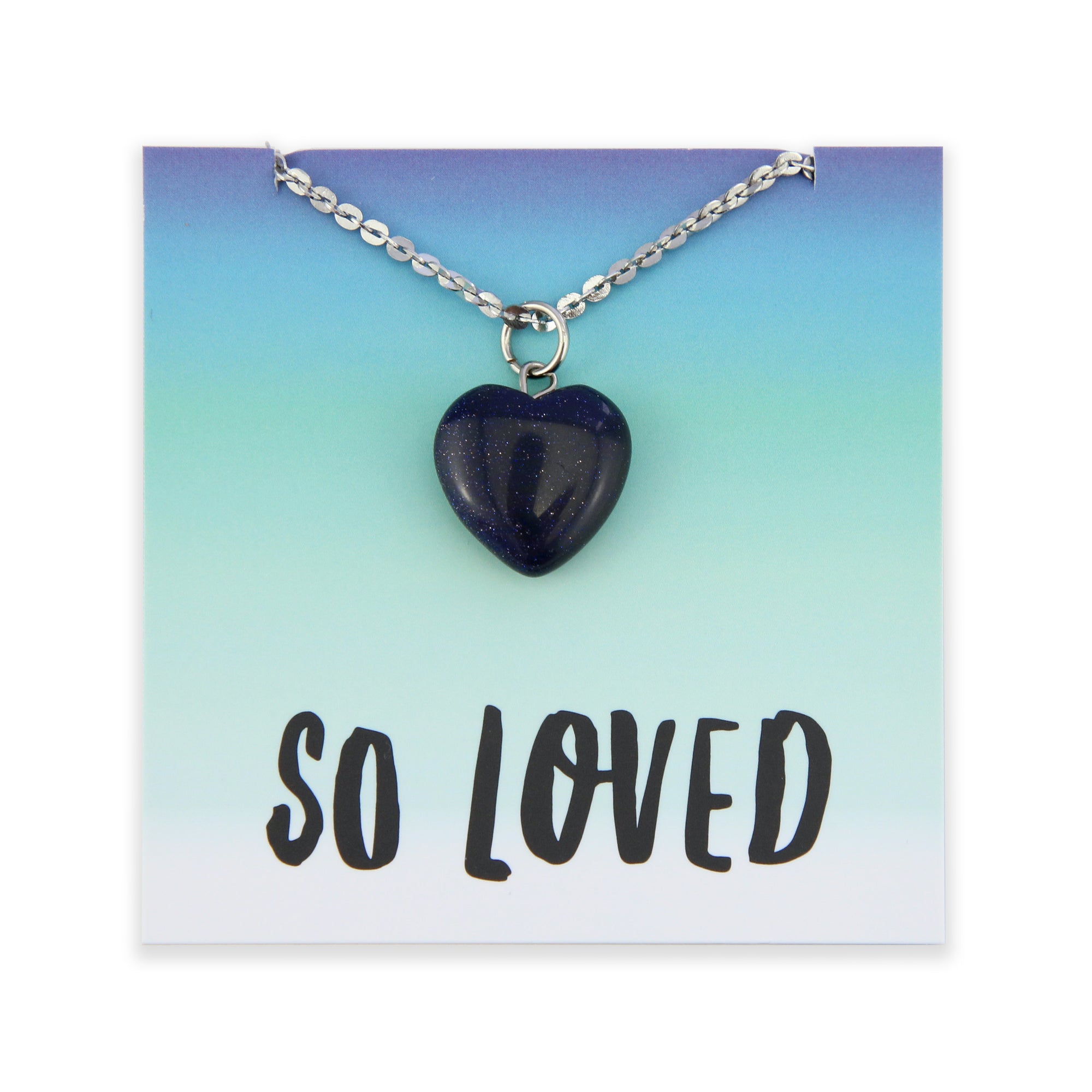 Sweetheart Stainless Steel Necklace - So Loved - Blue Sparkle Sandstone Heart (11412)