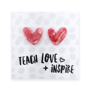Teach Love Inspire - Resin Heart Studs - Strawberry (10743)