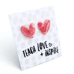Teach Love Inspire - Resin Heart Studs - Strawberry (10743)
