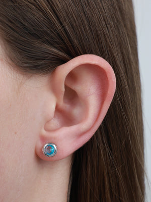 Love Just For You Sterling Silver Stud Earrings - Teal CZ Circles