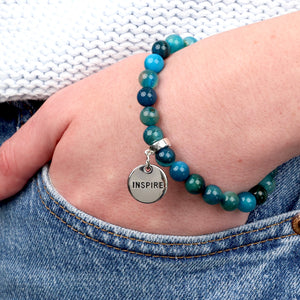Stone Bracelet - TEAL STRIPED AGATE 8mm Beads - With Silver Charms