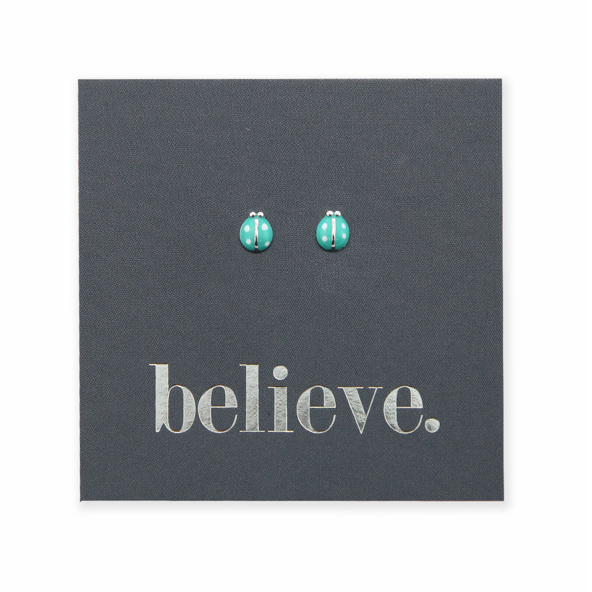 Tiny Teal Ladybugs - Sterling Silver Studs - Believe (8414)