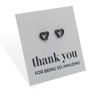 Heart-shaped earrings on a 'thank you for being so amazing' card